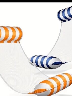 Set of Two Striped Orange/White and Blue/White Hammock Loungers